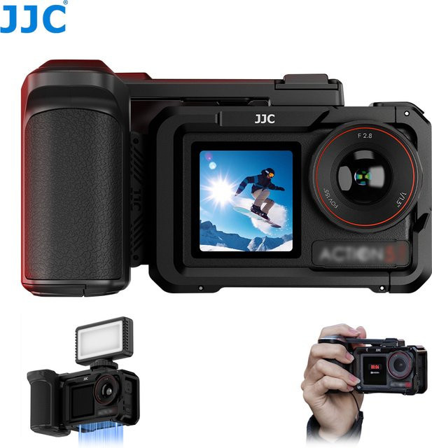 JJC Handgriff-Set für DJI Osmo Action 5 Pro, 4 und 3 in Schwarz mit Schnellverschluss-Auslöser und Metallkäfig für Straßenfotografie - Bild 1