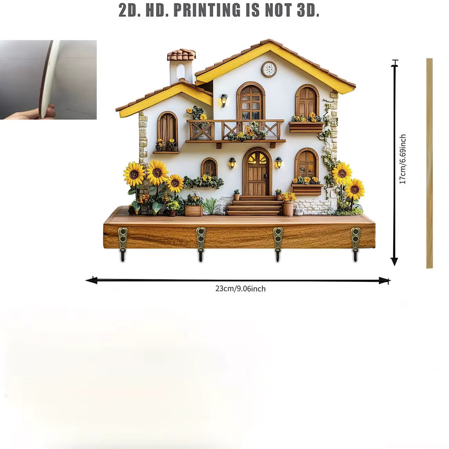 Tuscan House Schlüsselaufhänger mit floralem Sonnenblumen-Gartendesign in Multicolor, wandmontierter Schlüsselhalter im Country-House-Stil - Bild 2