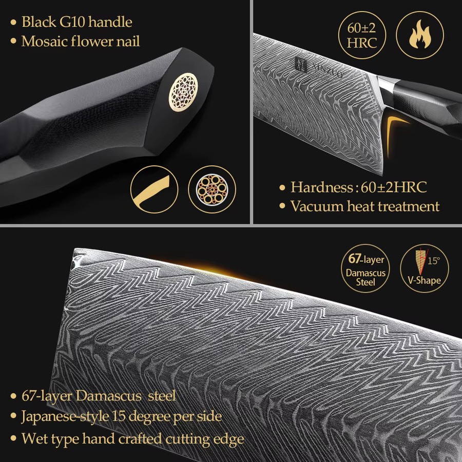 XINZUO Cleaver Küchenmesser aus Damaststahl in Silber mit ergonomischem Griff, 18,5 cm - Bild 2