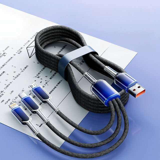 3-in-1 USB-Ladekabel mit 120 W und 6 A für Huawei, Honor, iPhone und Samsung, kompatibel mit Micro-USB, USB-C und Lightning, Länge: 1,2 m - Bild 1