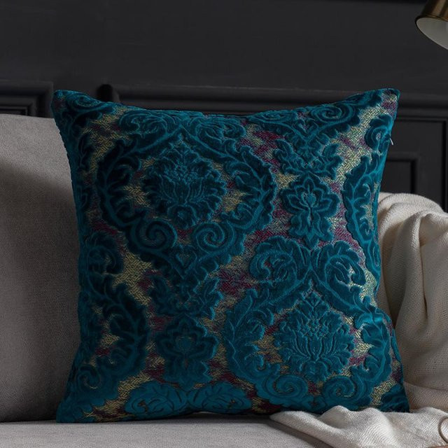 JMG Clothing Luxuriöse Samt-Kissenhülle mit Jacquard-Design in Blau, quadratisch, B/B: 45 x 45 cm - Bild 1