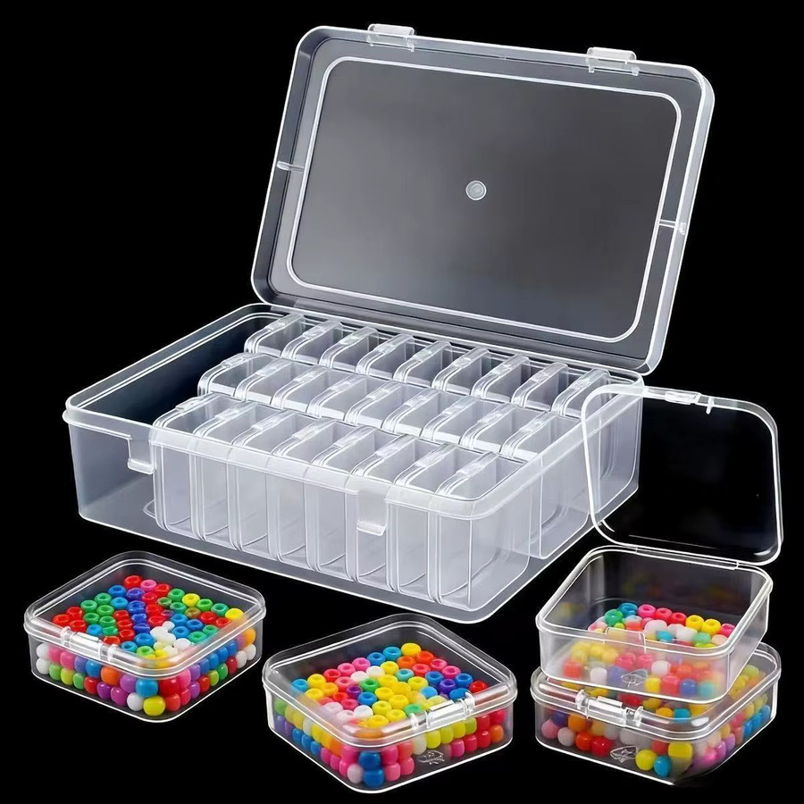 30 Stück Perlen-Organizer-Boxen aus transparentem Kunststoff mit Klappdeckel für Schmuck und Bastelarbeiten, B/T/H: 22,5 x 6,0 x 30,0 cm - Bild 3