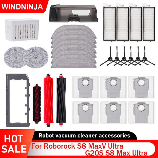 Roborock Zubehör Set mit Mopp Pads, Staubbeuteln, Seitenbürsten und Filtern für S8 Max Ultra, S8 MaxV Ultra und G20S Roboterstaubsauger - Bild 1