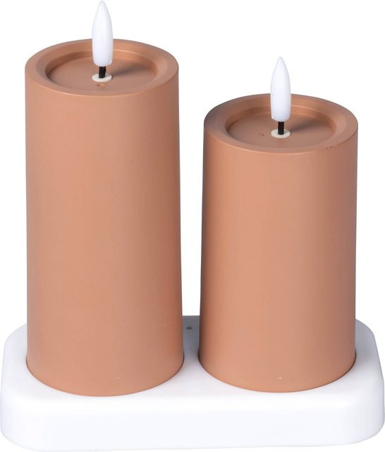 Viva Domo LED-Kerzen mit Ladestation, 2er-Set, Braun, mit Flackereffekt und wiederaufladbarem Akku - Bild 1