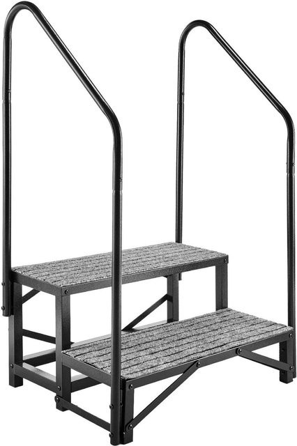 Buying Solutions MB Wohnmobil-Treppe mit 2 Stufen und doppeltem Handlauf in Grau, Tragkraft 300 kg, robuste Outdoor-Stufen mit rutschfester Matte aus Stahl - Bild 1