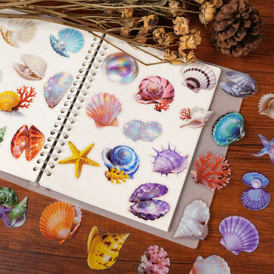 56 Stück transparente PET-Muschel-Aufkleber von RecordingYourLife Store, wasserfeste Aufkleber in Multicolour für Tagebücher und Wasserflaschen - Bild 4
