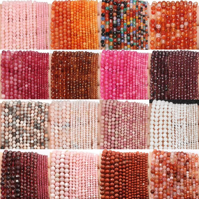 Steinperlen, rosa Opal Granat Rubin Turmalin, facettiert, Unisex - Bild 1