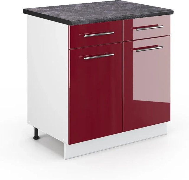 Vicco Küchenunterschrank Fame-Line in Bordeaux Hochglanz und Weiß mit Anthrazit, B: 80 cm, T: 60 cm, H: 82 cm - Bild 1