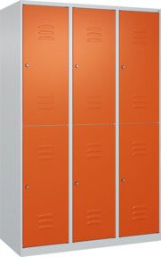 C+P Doppelstock-Spind Classic PLUS mit 3 Abteilen, Lichtgrau/Reinorange, B/T/H: 120 x 50 x 185 cm - Bild 1