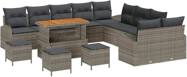 vidaXL Garten-Sofa-Set 14-tlg. in Grau mit Kissen und integriertem Stauraum - Bild 1