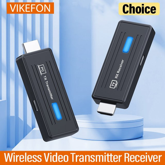 VIKEFON Kabelloser HDMI Video-Übertrager und Empfänger Display-Adapter für Bildschirmspiegelung, Schwarz, 50m Reichweite - Bild 1