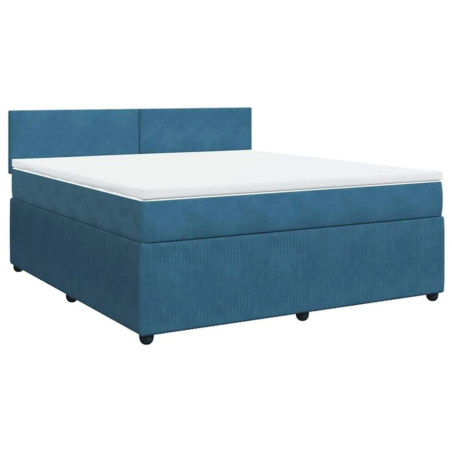 vidaXL Boxspringbett mit Matratze in Blau und Weiß, Hybrid-Konstruktion mit Taschenfederkern und Samtbezug, B/T: 180 x 200 cm - Bild 2