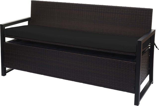 MCW Poly-Rattan 3er Sitzbank Truhenbank mit Staufach und Sitzkissen, Braun, Kissen Schwarz - Bild 1