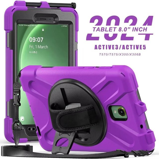 Samsung PC-Hülle für Galaxy Tab Active 3 8.0 SM-T570 T575 T577 in Lila mit 360 Grad Drehung, Hand- und Schultergurt sowie 3-lagigem Multifunktionsschutz - Bild 1