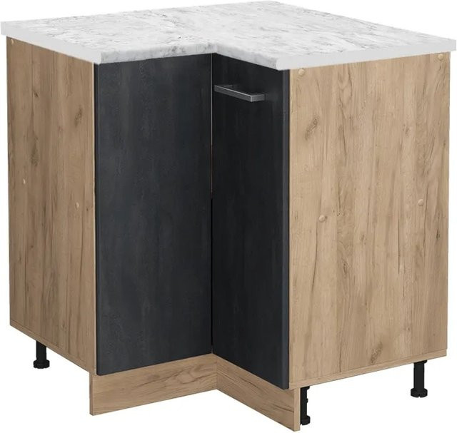 Vicco Eckunterschrank R-Line in Schwarz, Beton und Goldkraft Eiche mit Marmor-Optik für deine Küche - Bild 1