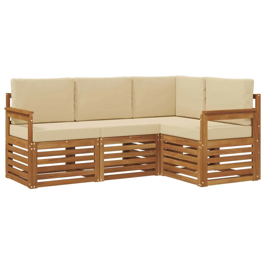 vidaXL Sofagarnitur 4-teilig L-Form aus Massivholz Akazie in Beige und Natur mit Sitz- und Rückenkissen - Bild 2