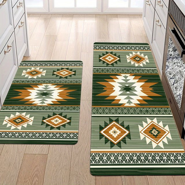 VIKAMA 2er-Set Vintage-Teppiche in Grün für Küche, Badezimmer, Wohnzimmer oder Schlafzimmer - Bild 1