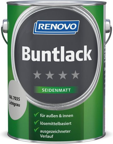 RENOVO Buntlack für Holz in Grau, lösungsmittelbasiert, satin-matt und wetterfest - Bild 1