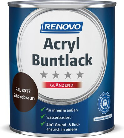 RENOVO Acryl-Buntlack für Holz, glänzend, Schokobraun RAL 8017, 0,75 l - Bild 1