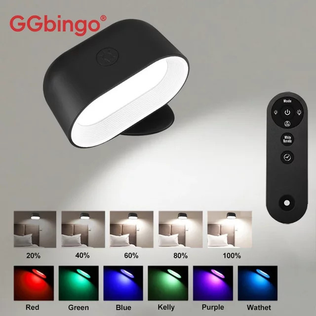 Magnetische LED-Wandleuchte von ggbingo in Schwarz, wiederaufladbare runde Leseleuchte mit 360° Rotation, Touch-Steuerung und Fernbedienung als moderne Nachtlampe oder Schrankstrahler - Bild 1