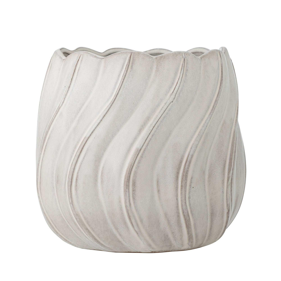 Bloomingville Isidora Blumentopf aus Keramik in Weiß mit gewelltem Design, Höhe: 20 cm - Bild 1