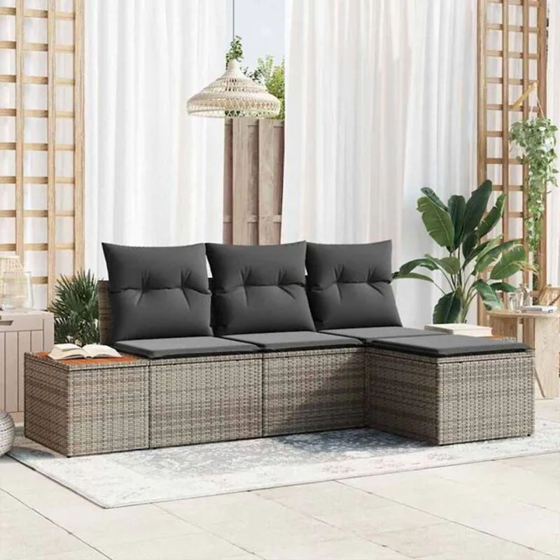 4-teiliges Garten Sofa Set aus Polyrattan und Akazienholz mit Kissen in Grau von vidaxl - Bild 1