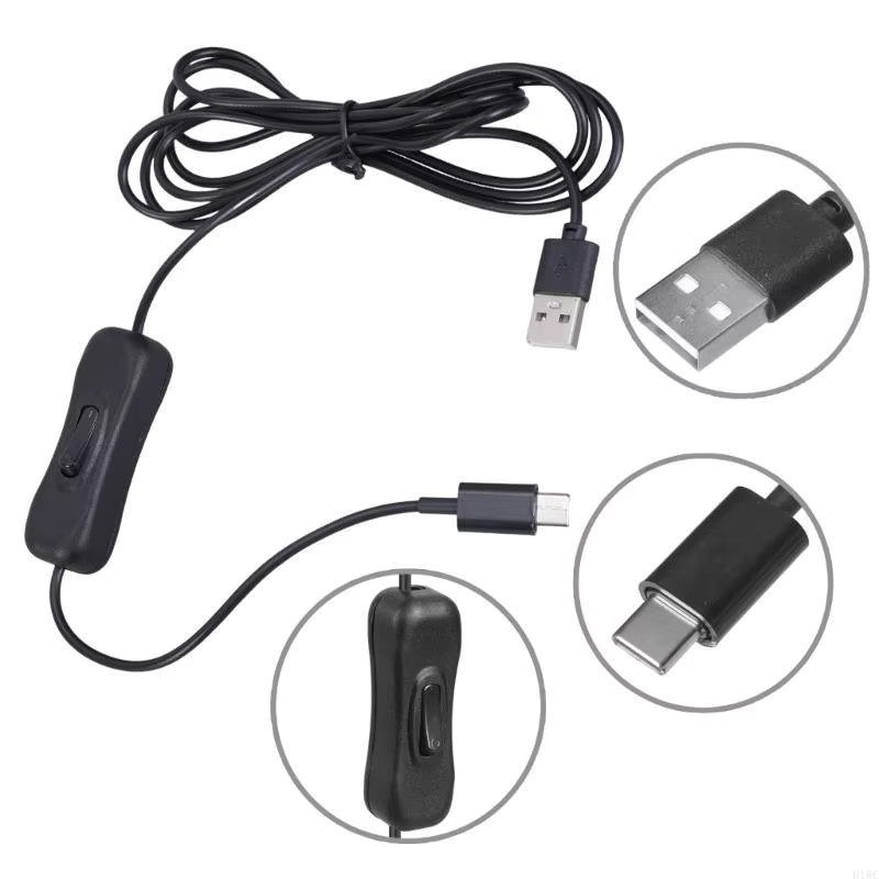 USB-auf-Typ-C-Ladeverlängerungskabel in Schwarz mit Schalter, 2,1 m Länge für Lampen und 5-V-Lüfter - Bild 3