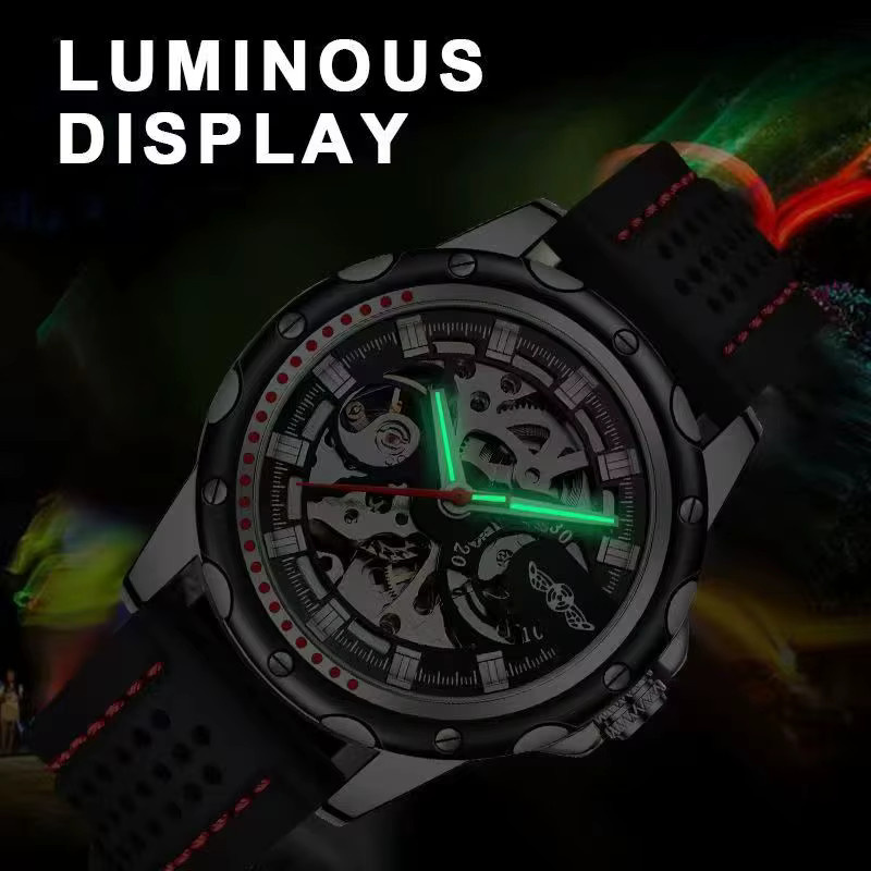 FORSINING Armbanduhr Automatik, Skeleton, Schwarz, Kautschukband, Herren - Bild 3