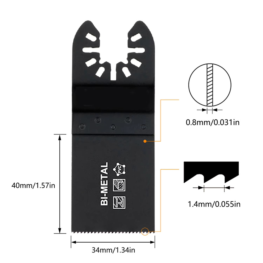 Bimetall-Oszillierwerkzeugklinge 34 mm für Holz und Metall in Schwarz - Bild 5