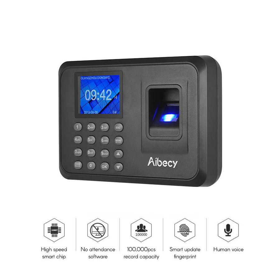 Aibecy Biometrische Fingerabdruck-Anwesenheitsmaschine mit Passwortfunktion und 2,4-Zoll-LCD-Bildschirm in Schwarz - Bild 2