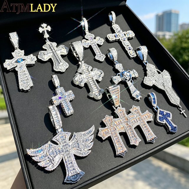 ATJMLADY Anhänger Halskette, Kreuz, Zirkonia, Silber, Unisex - Bild 1
