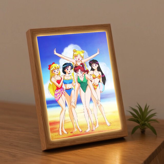 Bandai Sailor Moon LED-Leuchte mit Charakteren Makoto Jupiter, Minako Venus und Usagi Tsukino zur Dekoration von Schlafzimmer und Arbeitszimmer - Bild 1