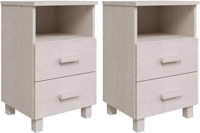 vidaXL Nachttische HAMAR Set aus Massivholz Kiefer und MDF, 2 Stück, Weiß, B: 40 cm, T: 35 cm, H: 62 cm - Bild 1
