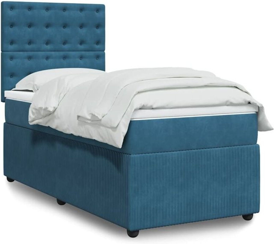 Vidaxl Boxspringbett mit Matratze in Blau aus Samt, B/B: 80 x 200 cm - Bild 1