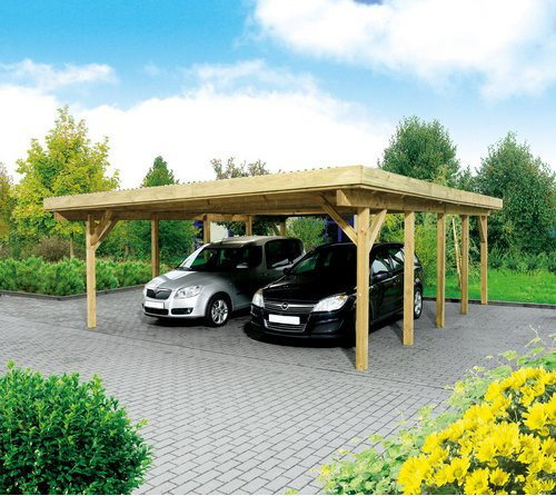 Mr. GARDENER Doppelcarport Hamburg 2 aus Holz und Metall in Braun und Silber, B/T/H: 604 x 760 x 240 cm - Bild 1