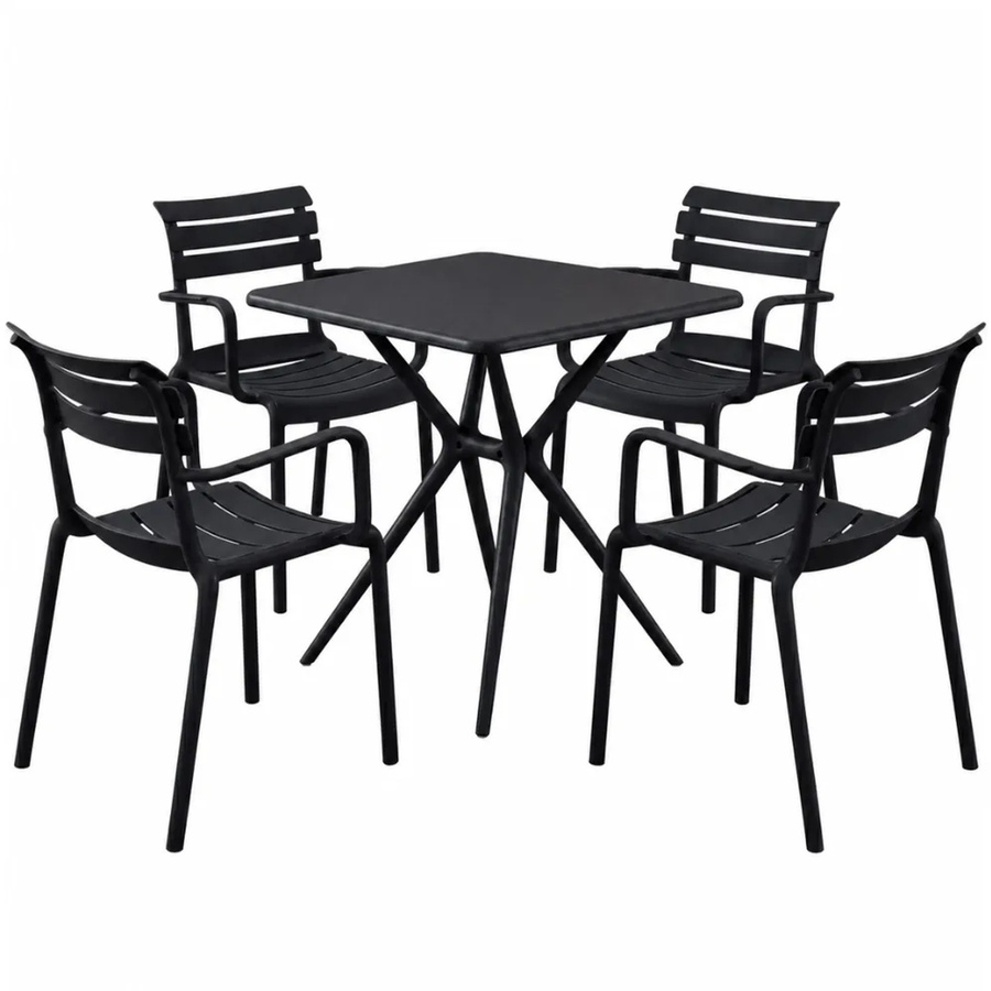 DELUKE Gartenmöbel-Set NORA mit Tisch und 4 Stühlen aus Polypropylen in Schwarz, B/T/H: 186 x 186 x 82 cm - Bild 2