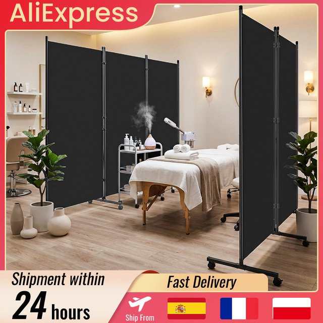 HGTUGO 3-teiliger Raumteiler in Schwarz, faltbarer Sichtschutz mit Rollen für Büro und Schlafzimmer - Bild 1
