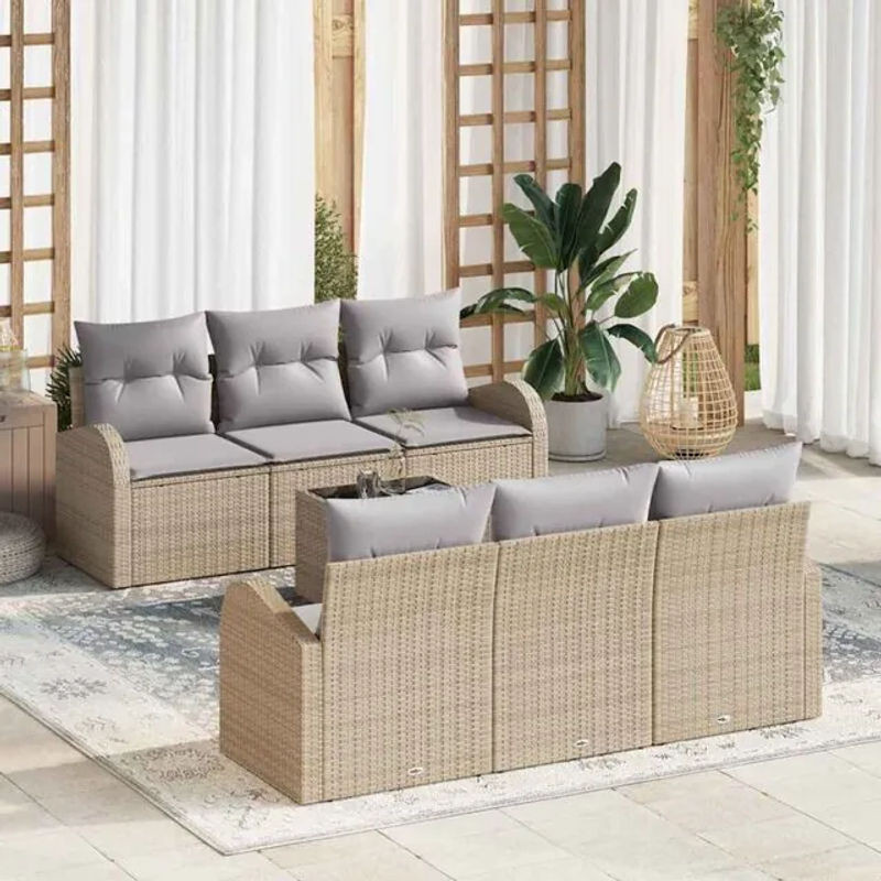 vidaXL Garten-Sofa-Set aus 7 Teilen in Beige aus Polyrattan und Stahl mit Loungemöbel-Funktion, B/T/H: 55 x 55 x 37 cm - Bild 1