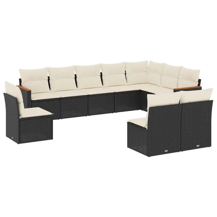 vidaXL 10-tlg. Garten-Sofagarnitur aus Poly-Rattan und Akazienholz in Schwarz mit Kissen und Stauraum - Bild 2