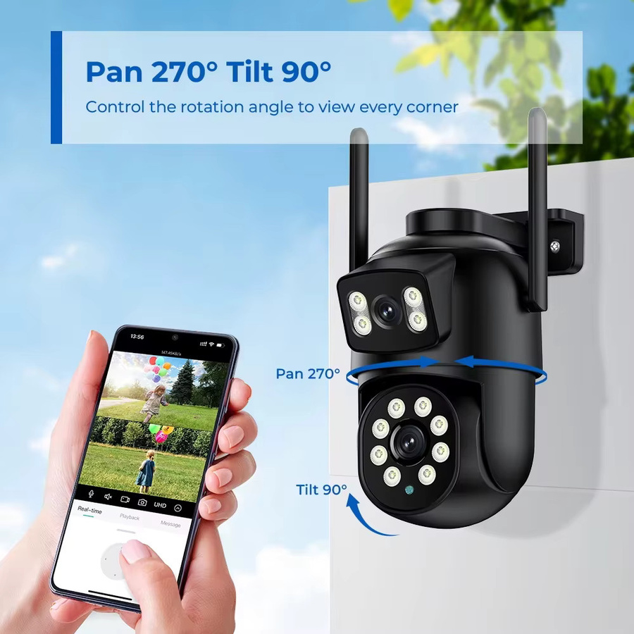 Sherway Outdoor Überwachungskamera mit Dual-Objektiv, 4K 8MP Auflösung, 10X Zoom, Wi-Fi und Nachtsicht in Schwarz - Bild 2