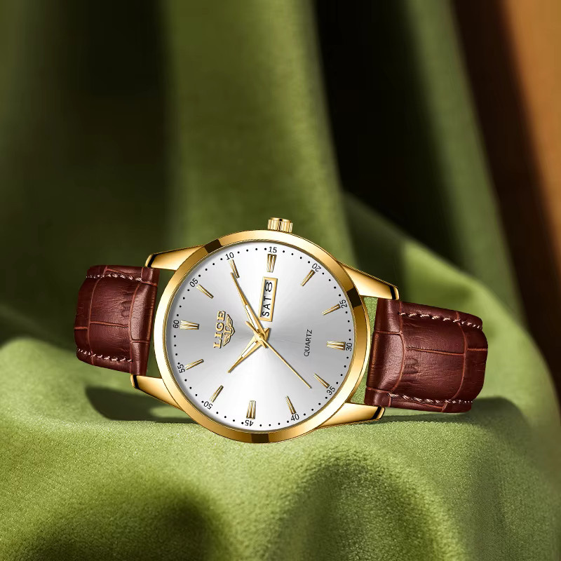 LIGE Armbanduhr Quarz, Leder, Weiß, Gold, Bicolor, Damen - Bild 3
