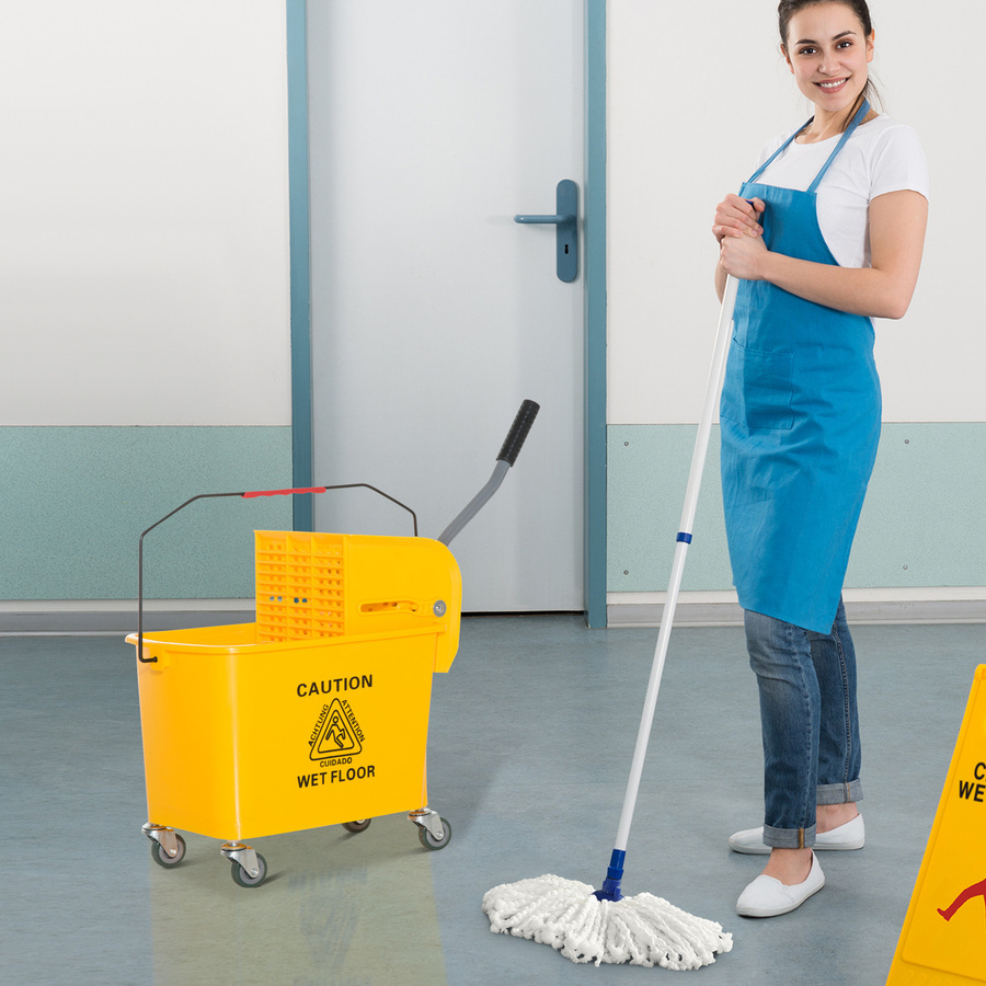HOMCOM Putzwagen mit Presse und 2 Kammern, 20 Liter, Gelb, B/H/T: 63 x 67 x 27 cm - Bild 2