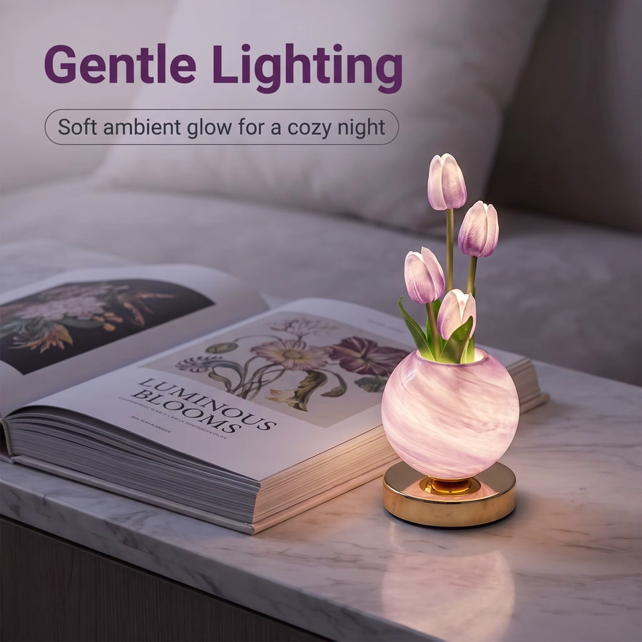 SerRickDon Tulpe LED Nachtlicht USB aufladbare Schreibtisch Dekor Lampe, Simulation Bouquet Tischlampe für Schlafzimmer, B/T/H: 32,0 x 12,0 x 12,0 cm - Bild 5