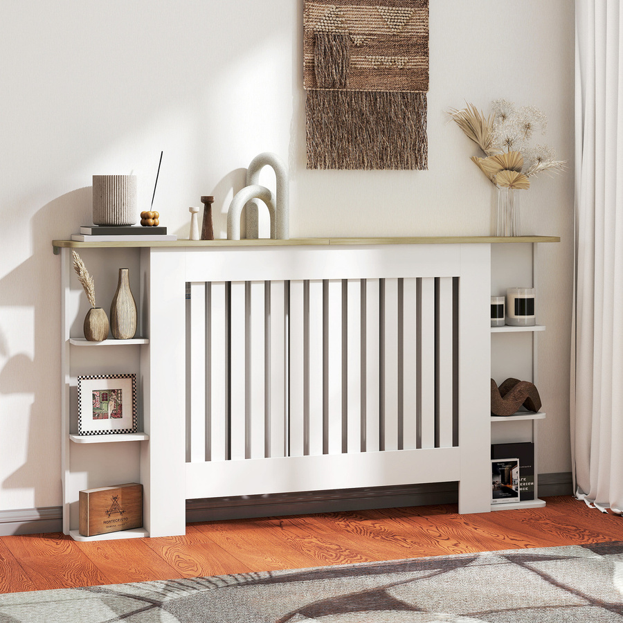 HOMCOM Heizkörperverkleidung mit Ablagen aus MDF in Weiß, modernes Lamellen-Design, B/T/H: 152 x 19 x 83 cm - Bild 2