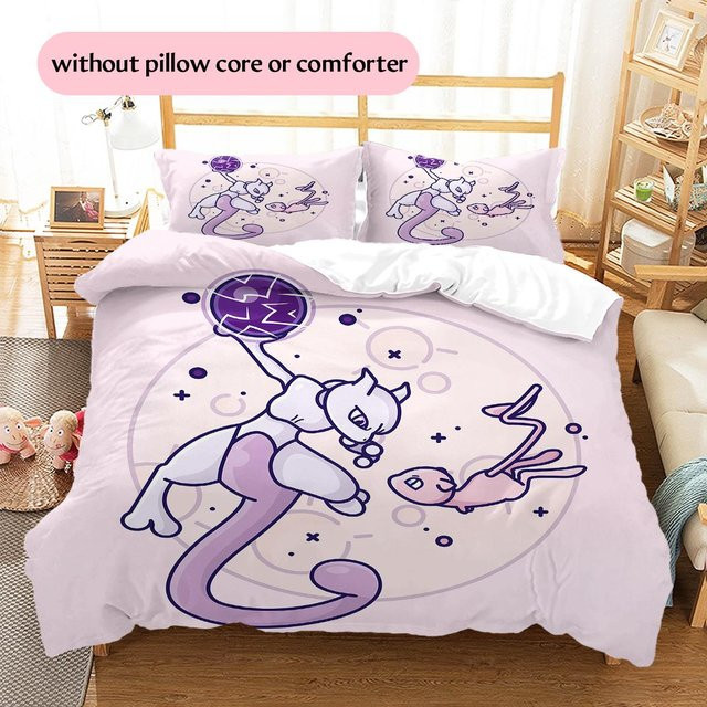 HAPPYDAYSET Bettwäsche mit Mew Pokémon Muster in Lila, bestehend aus 1 Bettbezug und 2 Kissenbezügen, B/T/H: 200 x 220 cm - Bild 1