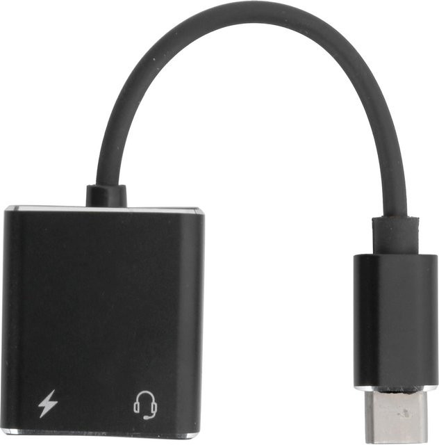 Igeteck 2in1 USB-C Schnellladeadapterkabel mit 3,5mm Kopfhöreranschluss in Schwarz - Bild 1