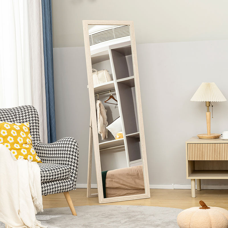HOMCOM Ganzkörperspiegel in Steinoptik, rechteckiger Standspiegel zum Anlehnen oder Aufhängen, Weiß/Beige, H x B: 160 x 50 cm - Bild 2