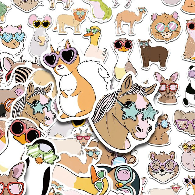 50 Stück Cartoon Tier Aufkleber in Multicolour für Laptop, Gepäck und DIY-Projekte - Bild 1