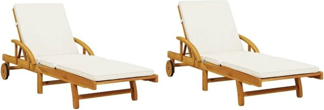 vidaXL Sonnenliegen Set aus 2 Stück aus massivem Akazienholz in Braun mit Auflagen und Seitentisch B/T/H: 200 x 68 x 30-83 cm - Bild 1
