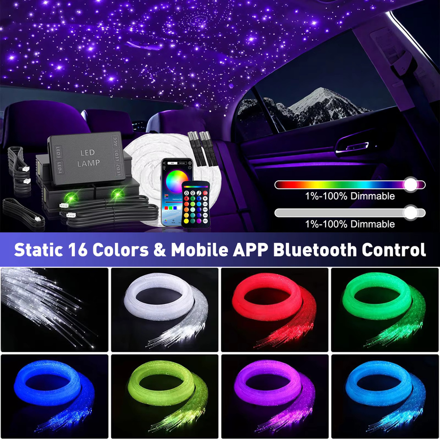 VASTFIRE RGBW Glasfaser-Sternenhimmel-Beleuchtung mit APP-Steuerung für Auto und Zuhause, Multicolour, Schwarz - Bild 2